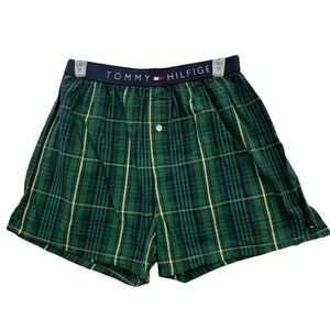 Tommy Hilfiger Womens Green Plaid Boxers Cotton Sleepwear Loungewear Size Medium